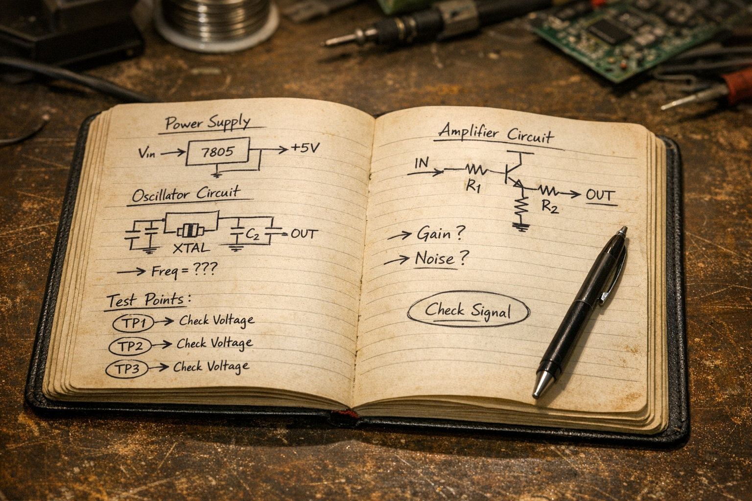 Carnet de laboratoire electronique avec schema et mesures